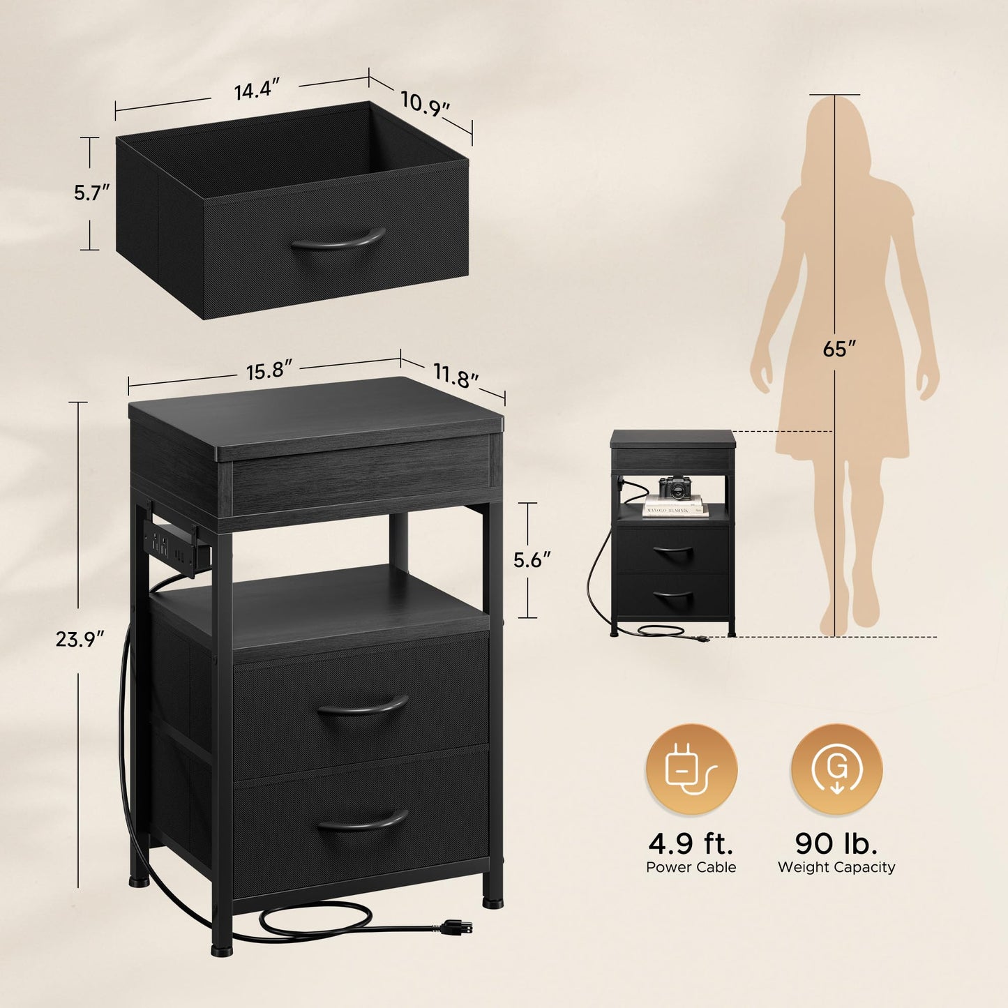 Locking Nightstand with Secret Compartment