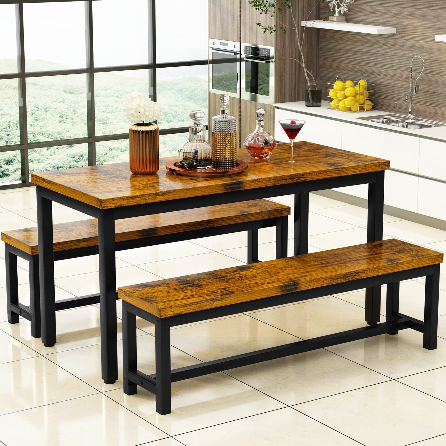 Industrial-Style Three-Piece Dining Set
