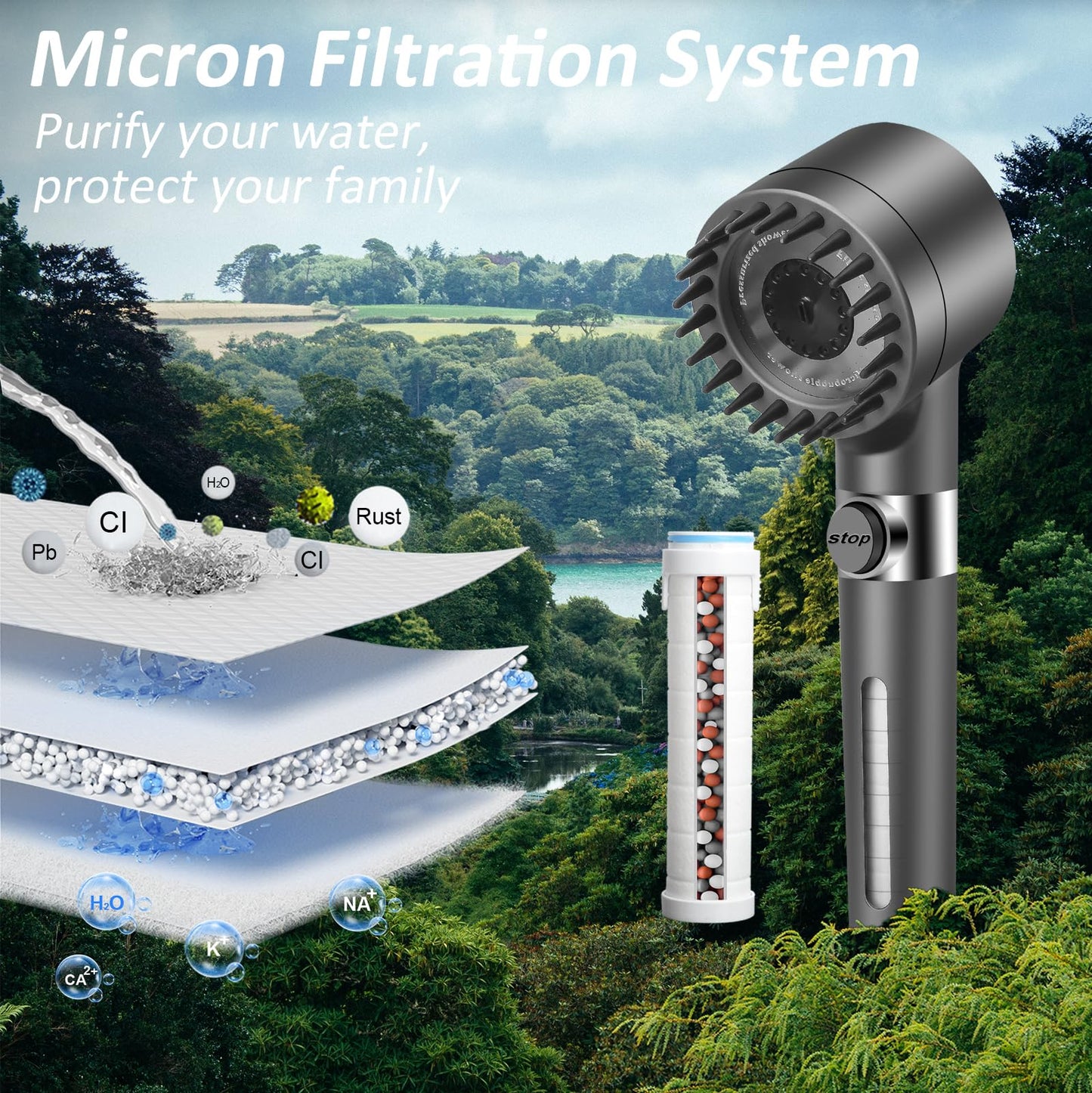 High-Pressure Shower Head with Built-In Scalp Massager