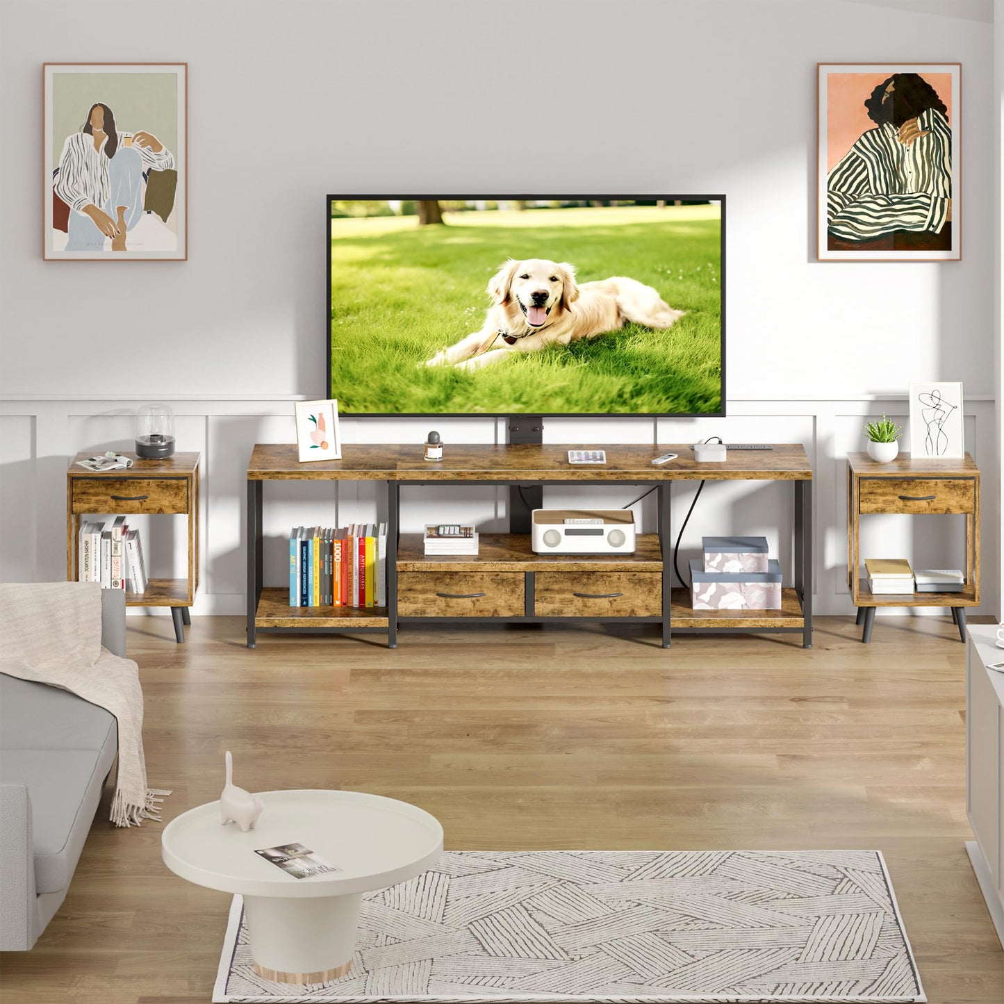 TV Stand with Mount and Fabric Drawers - 47"