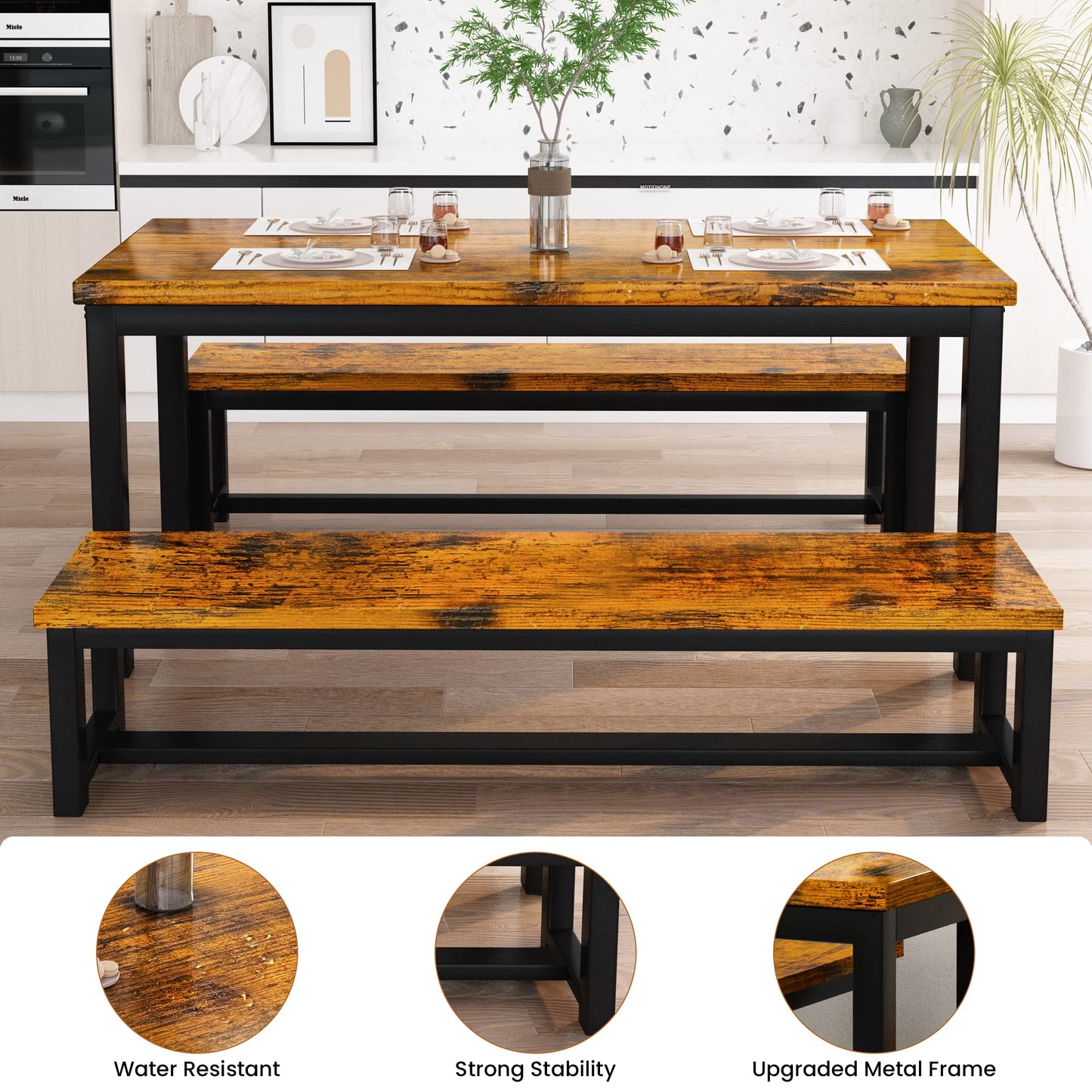Industrial-Style Three-Piece Dining Set