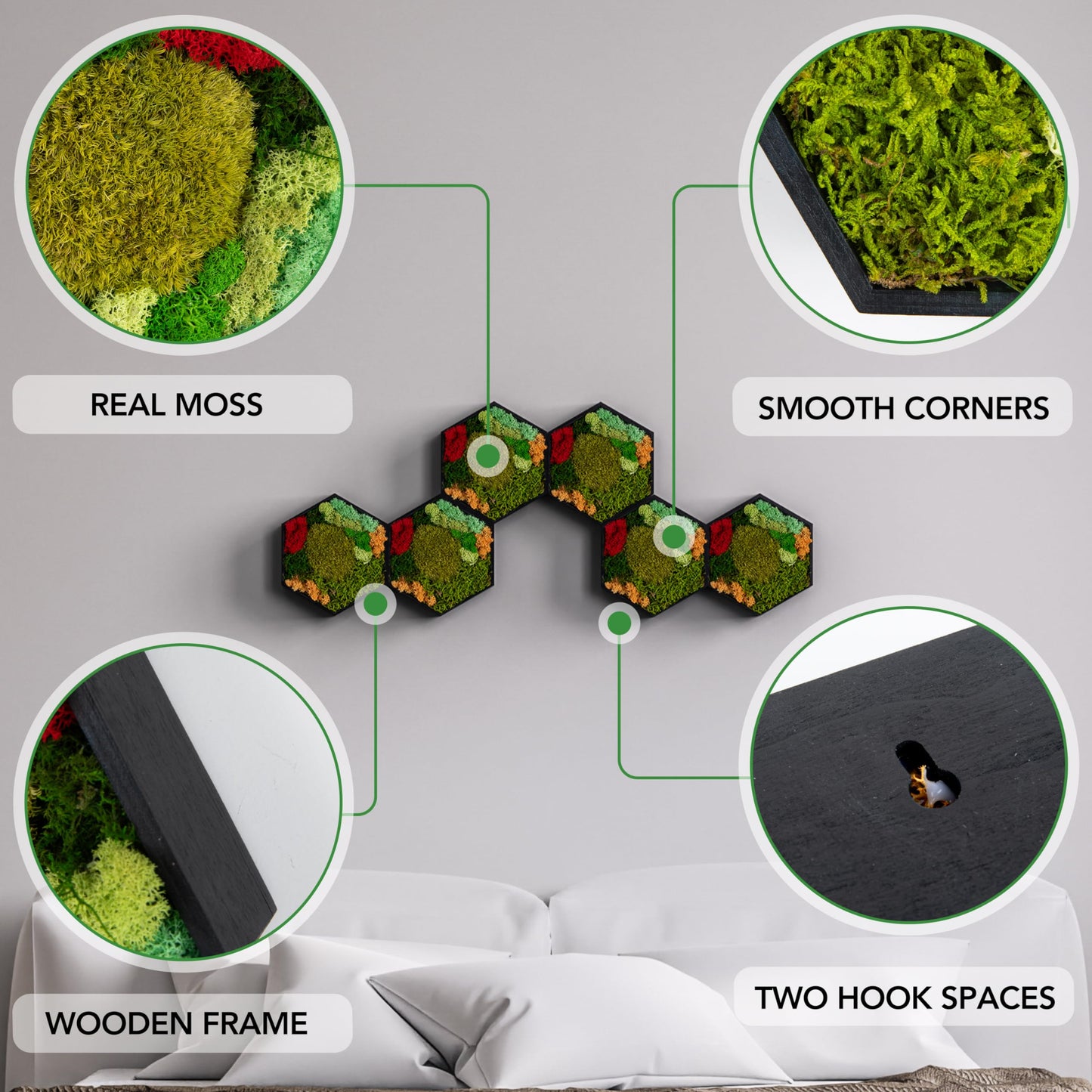 Hexagon Moss Wall Panel - Stunning Preserved Moss Frame