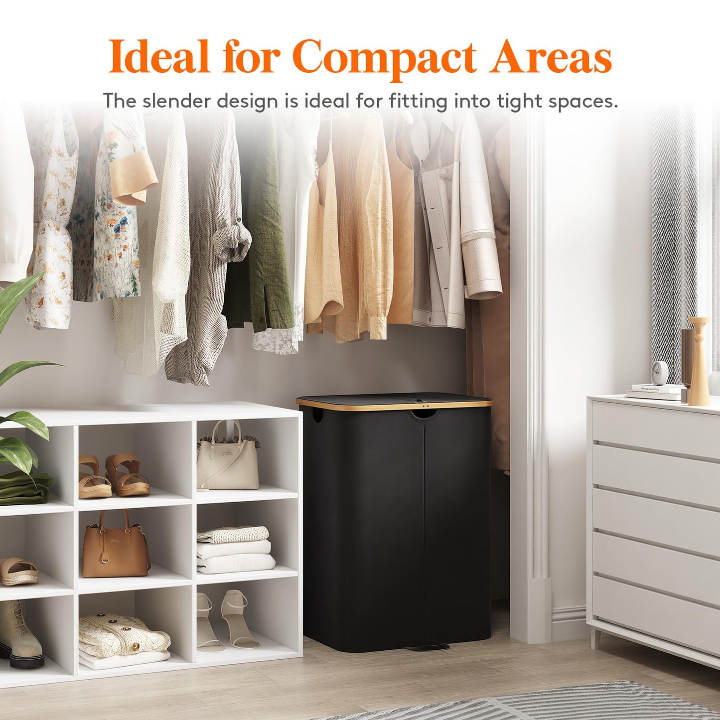 Double Laundry Hamper with Bamboo Handles