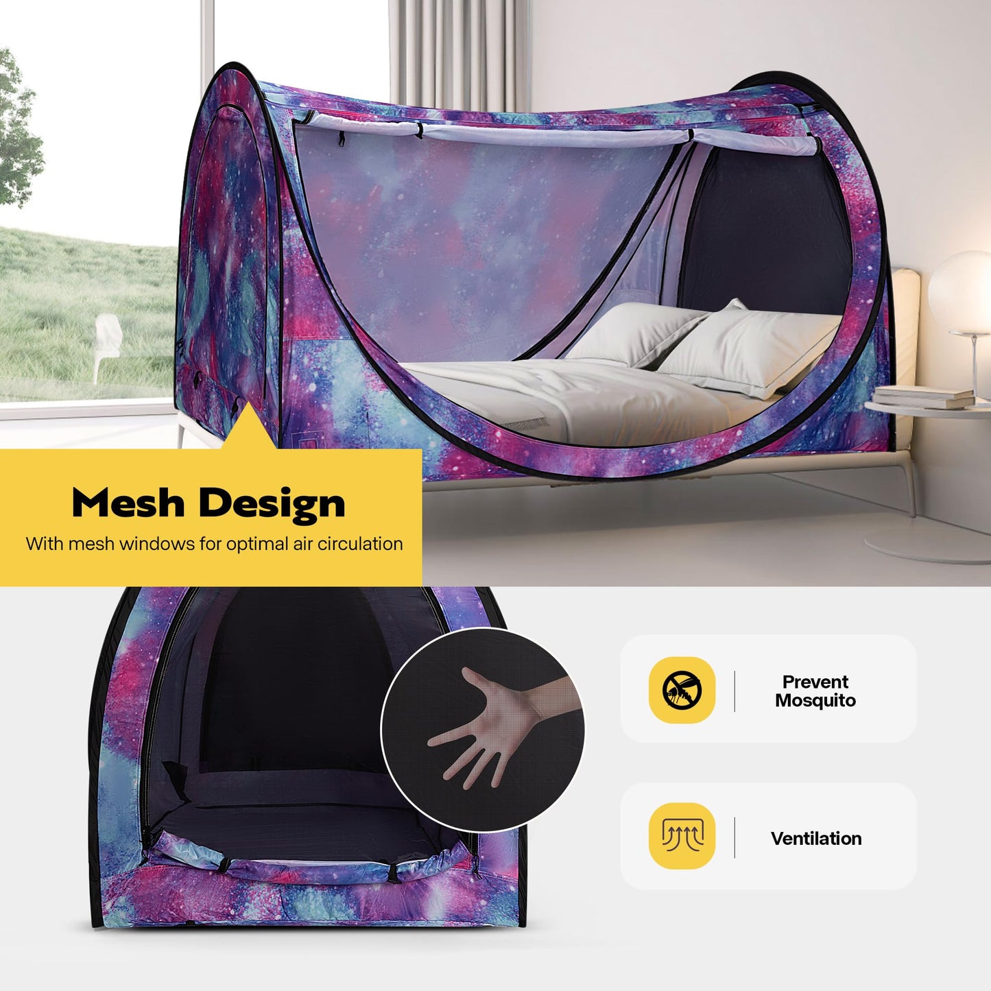 Pop-Up Bed Tent with Starry Sky Pattern