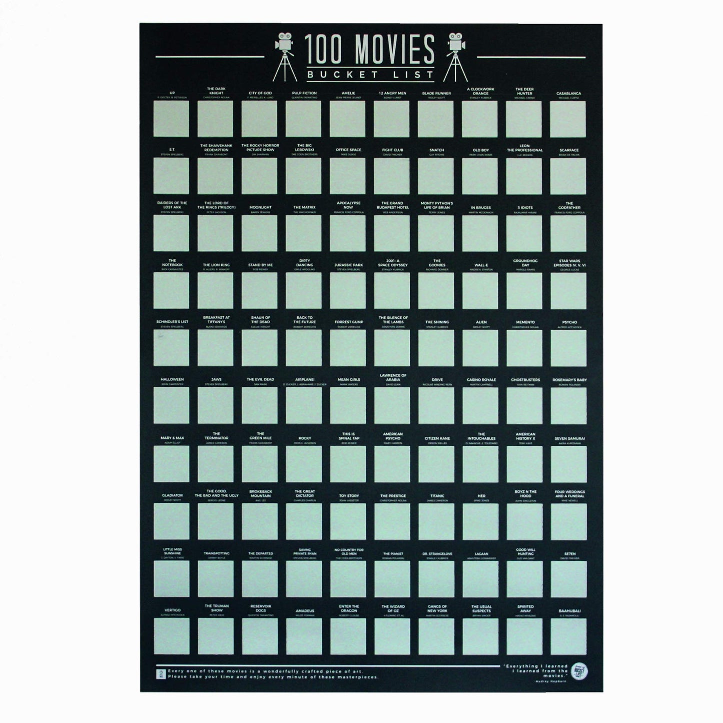 100 Movies Scratch Off Poster - Cinema Bucket List
