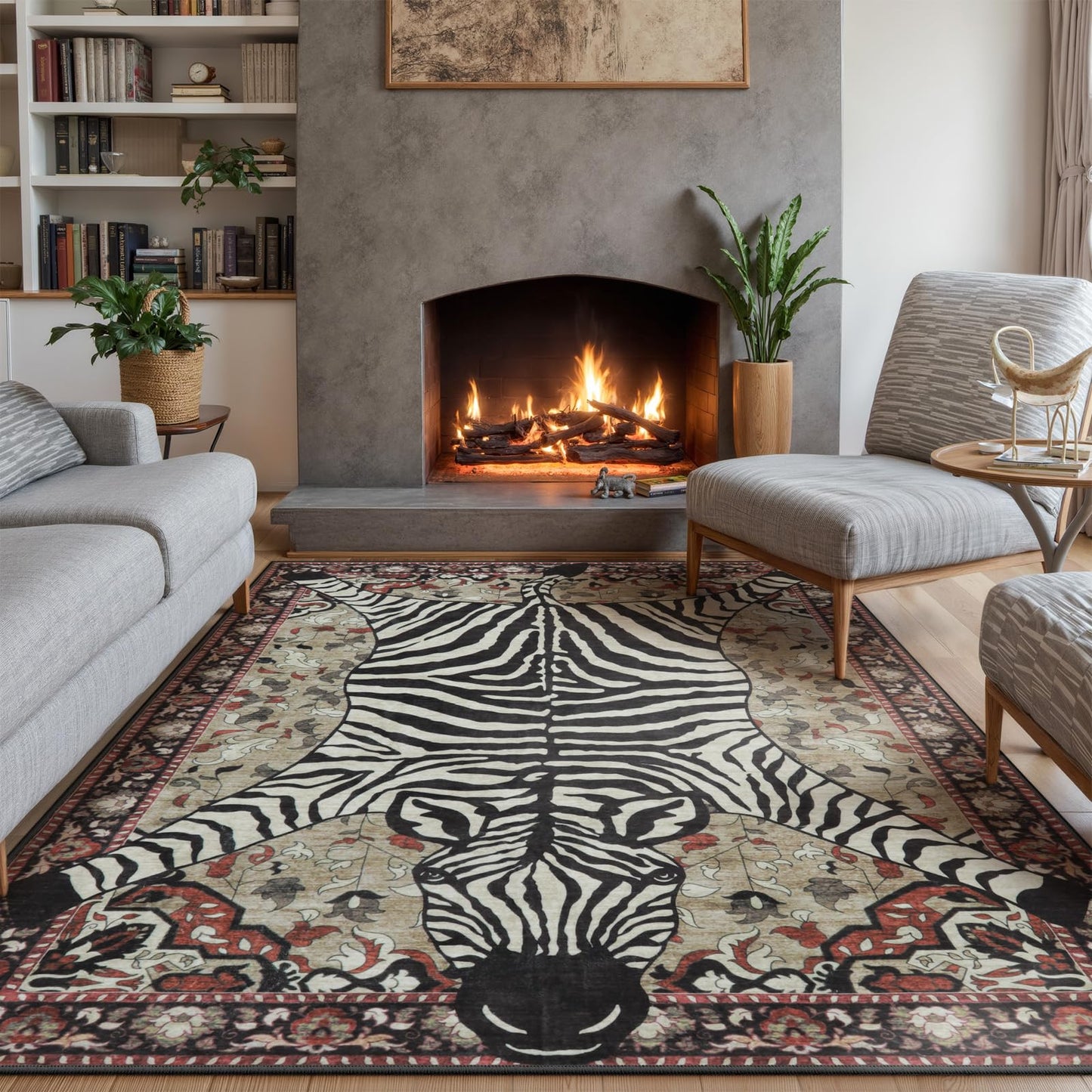 Machine-Washable Faux Wool Zebra Rug