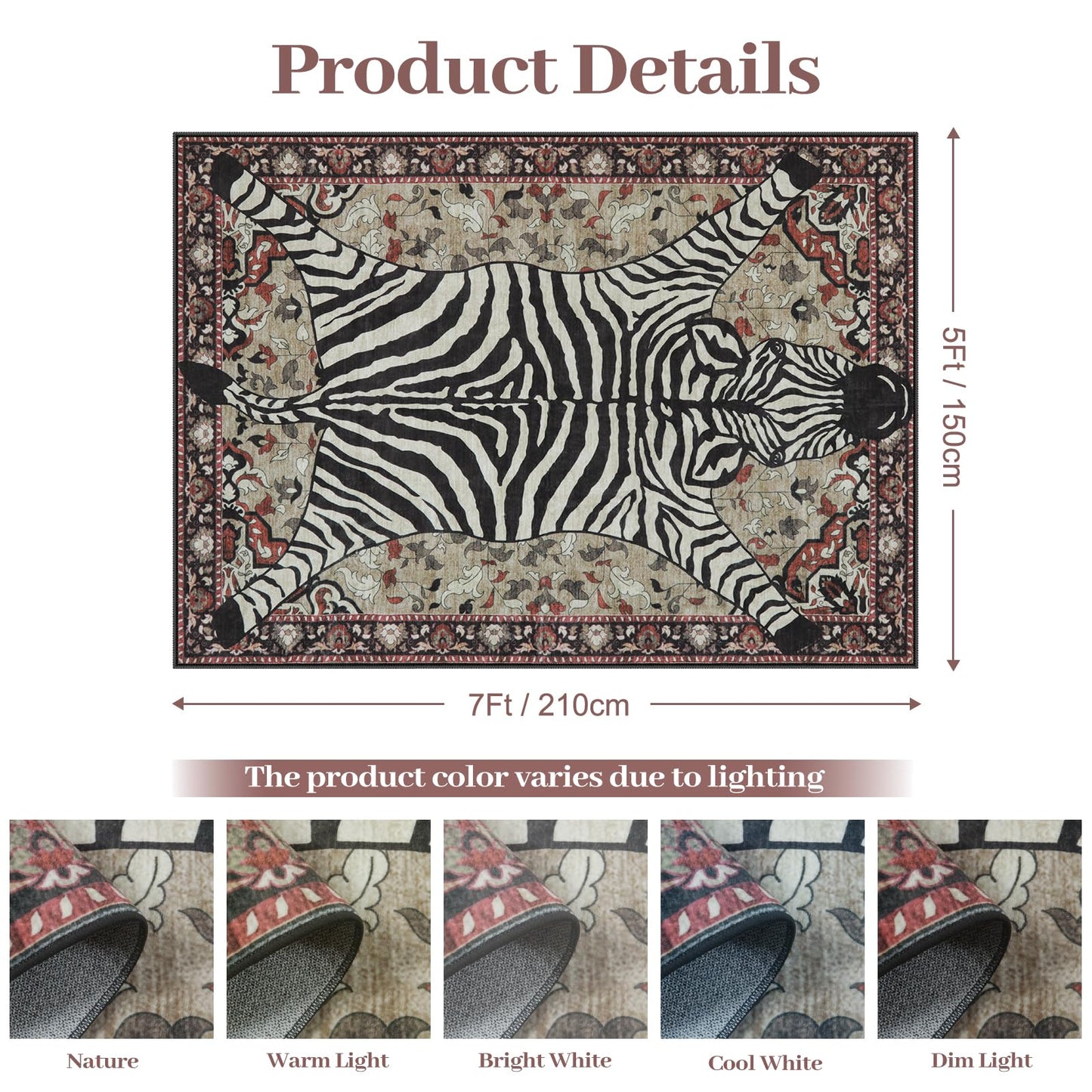 Machine-Washable Faux Wool Zebra Rug