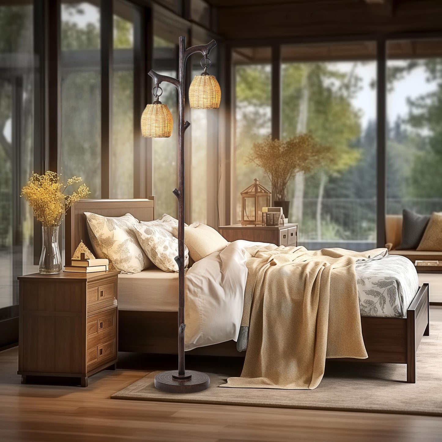 Scenekoy Rustic Farmhouse Standing Floor Lamp