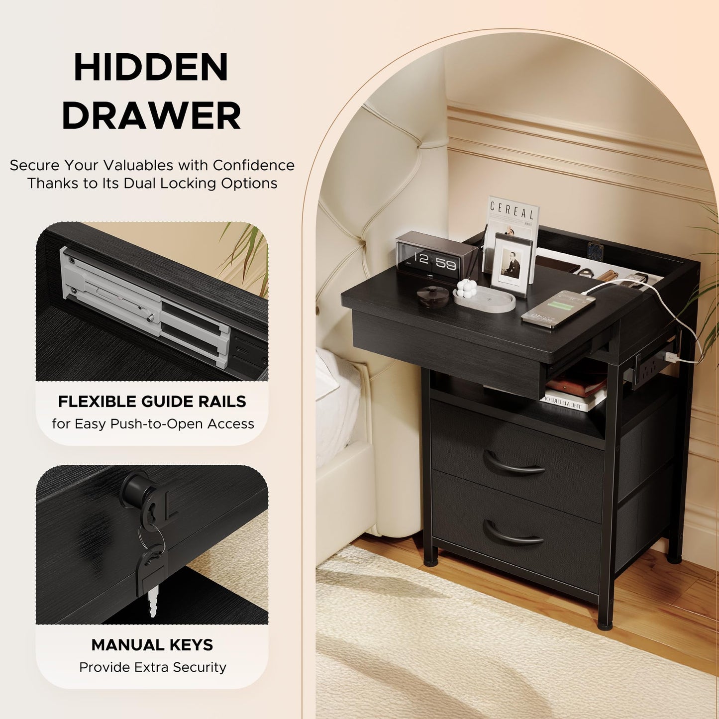 Locking Nightstand with Secret Compartment