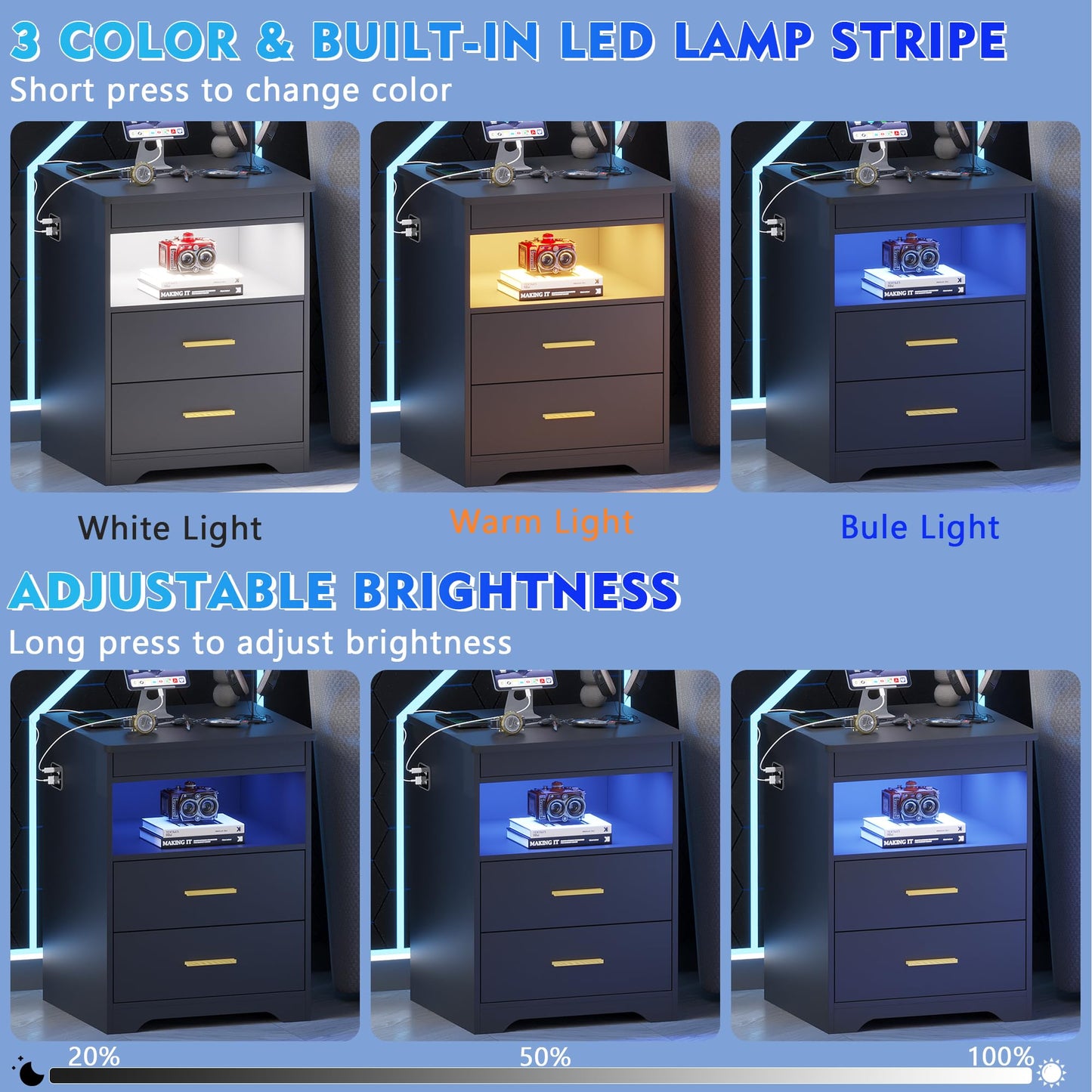 LED Nightstand with Gun Drawer