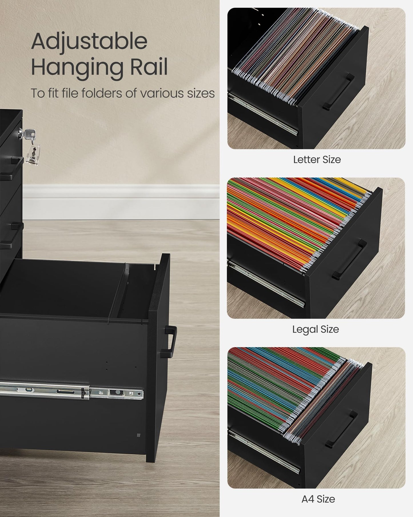 Lockable Three-Drawer File Cabinet