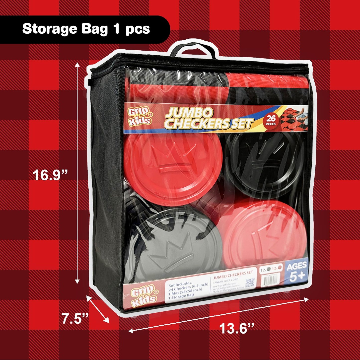 Jumbo Checkers Set with Storage Bag - 58" Mat