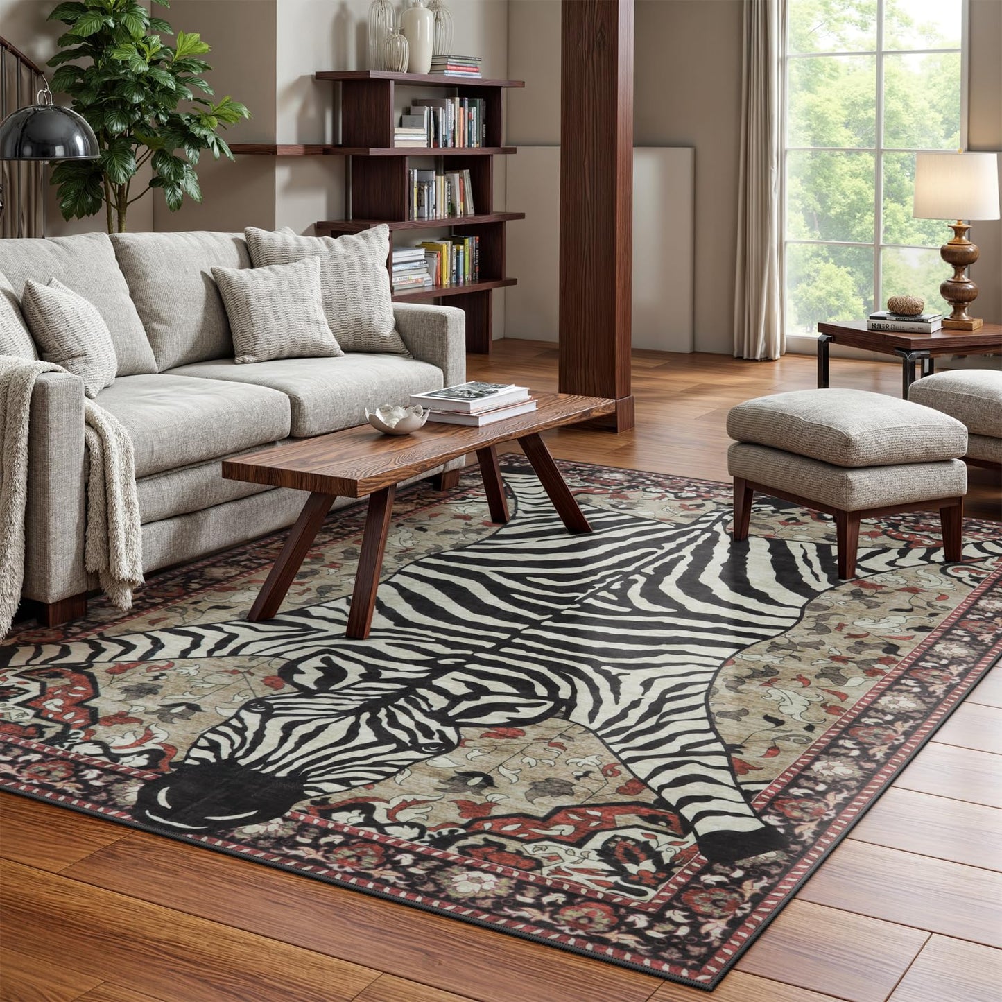 Machine-Washable Faux Wool Zebra Rug