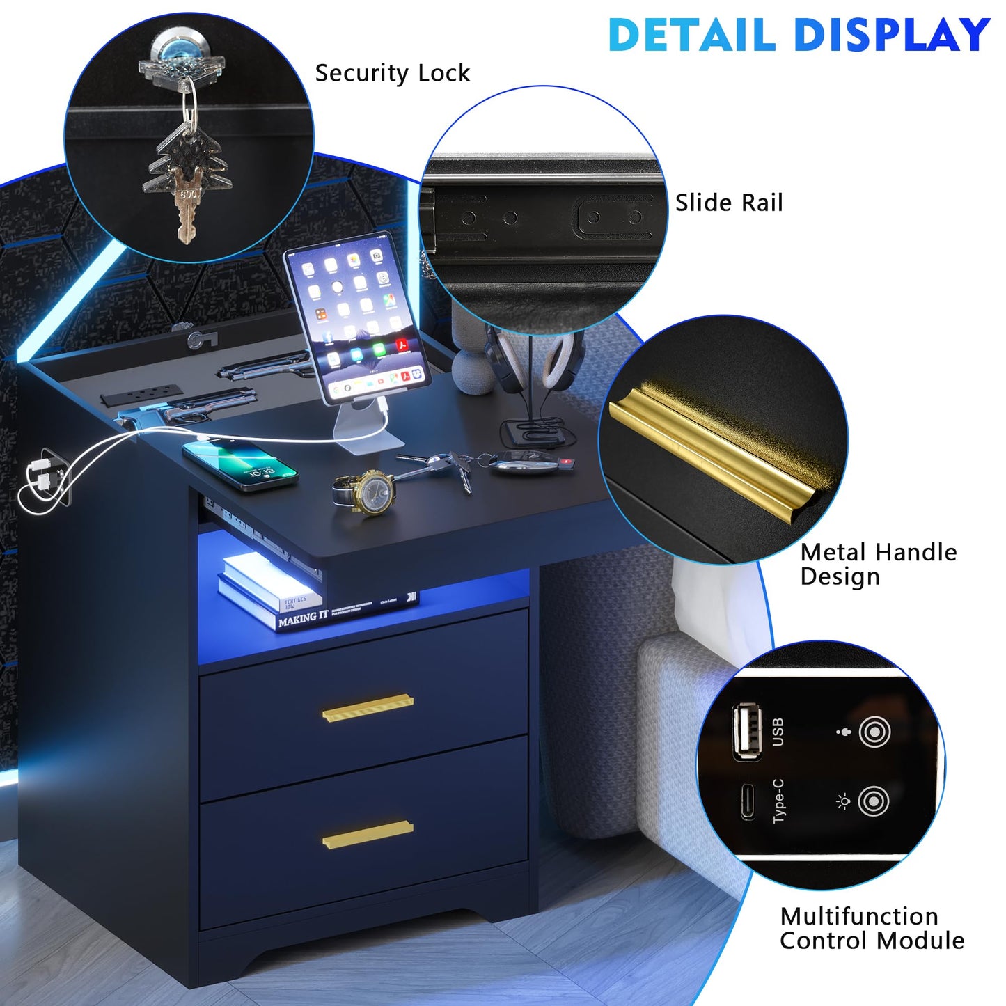 LED Nightstand with Gun Drawer