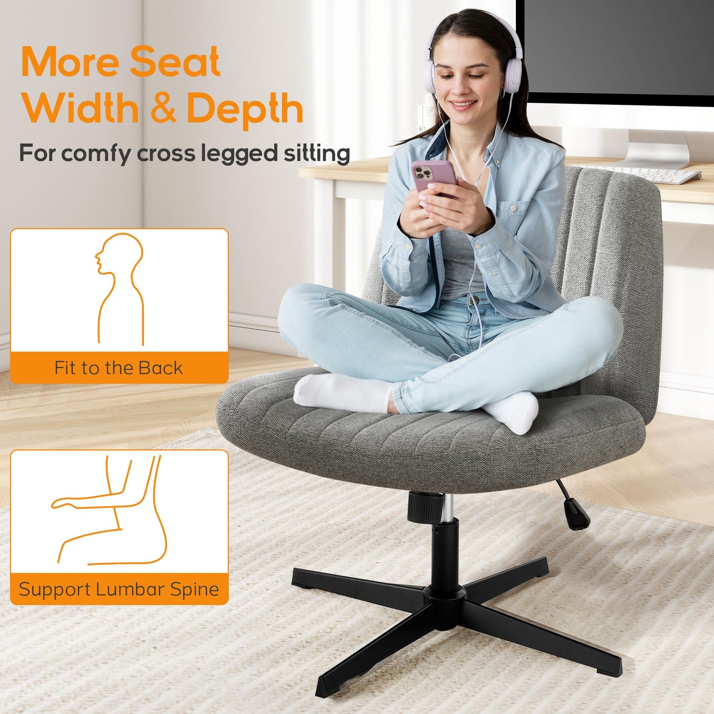 Channel-Tufted Swivel Desk Chair