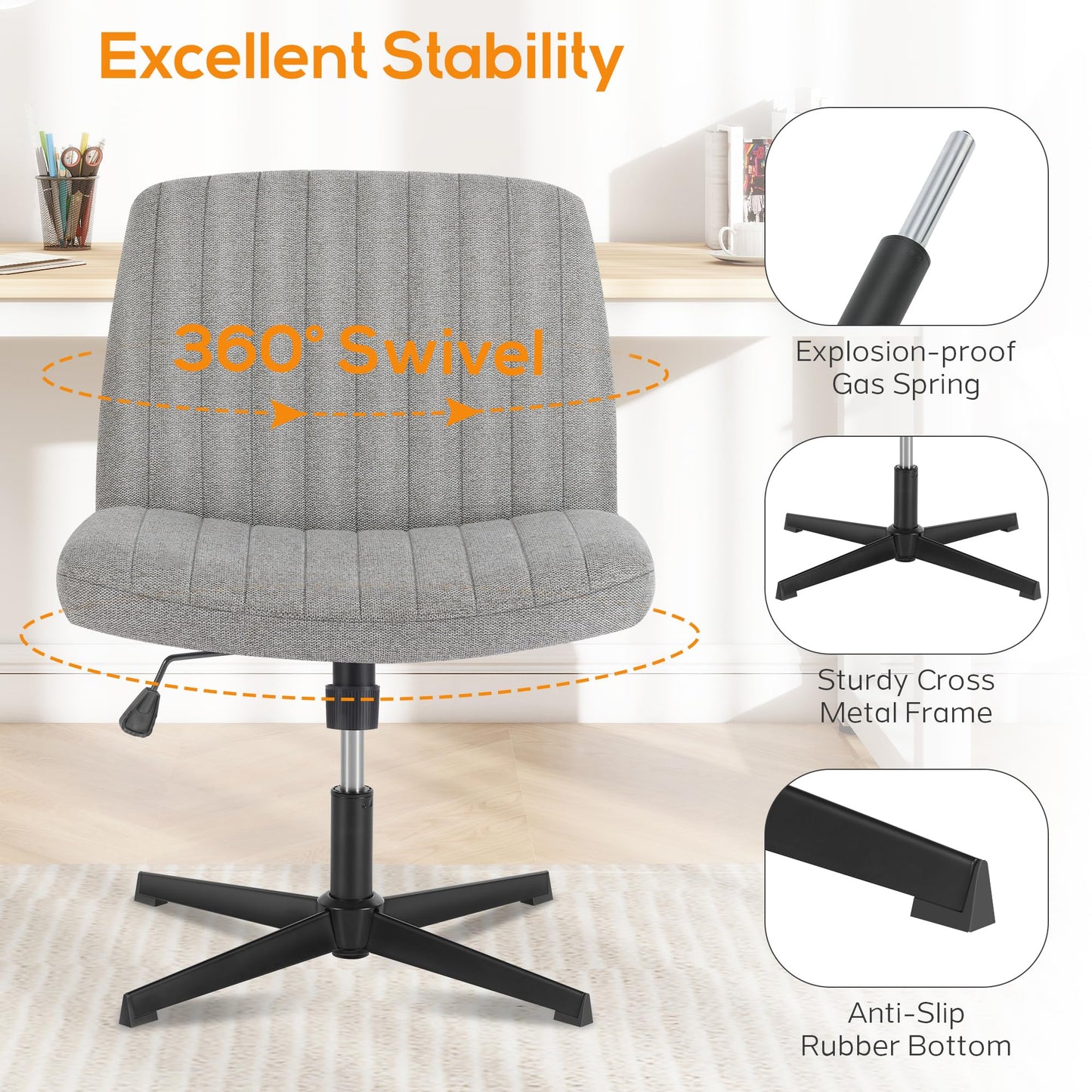 Channel-Tufted Swivel Desk Chair