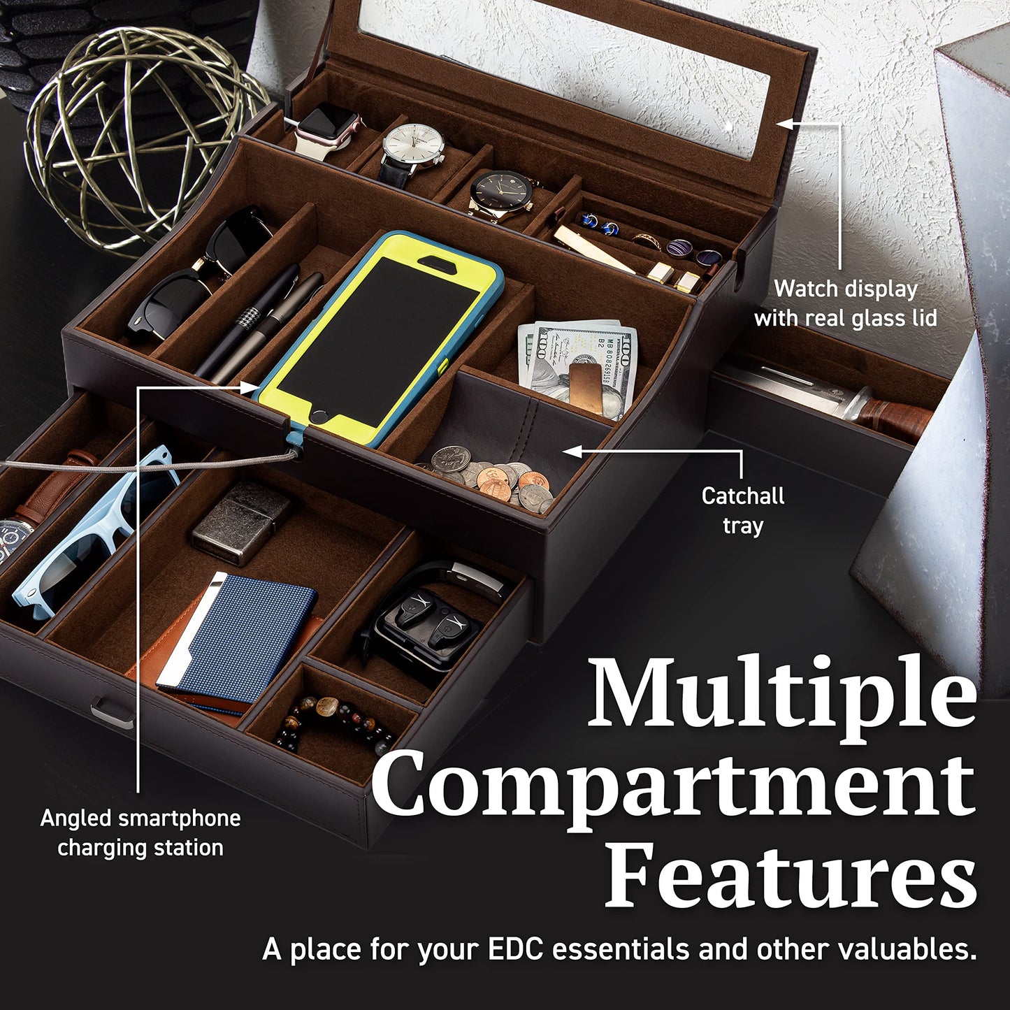 Men's Leather Valet Box Organizer
