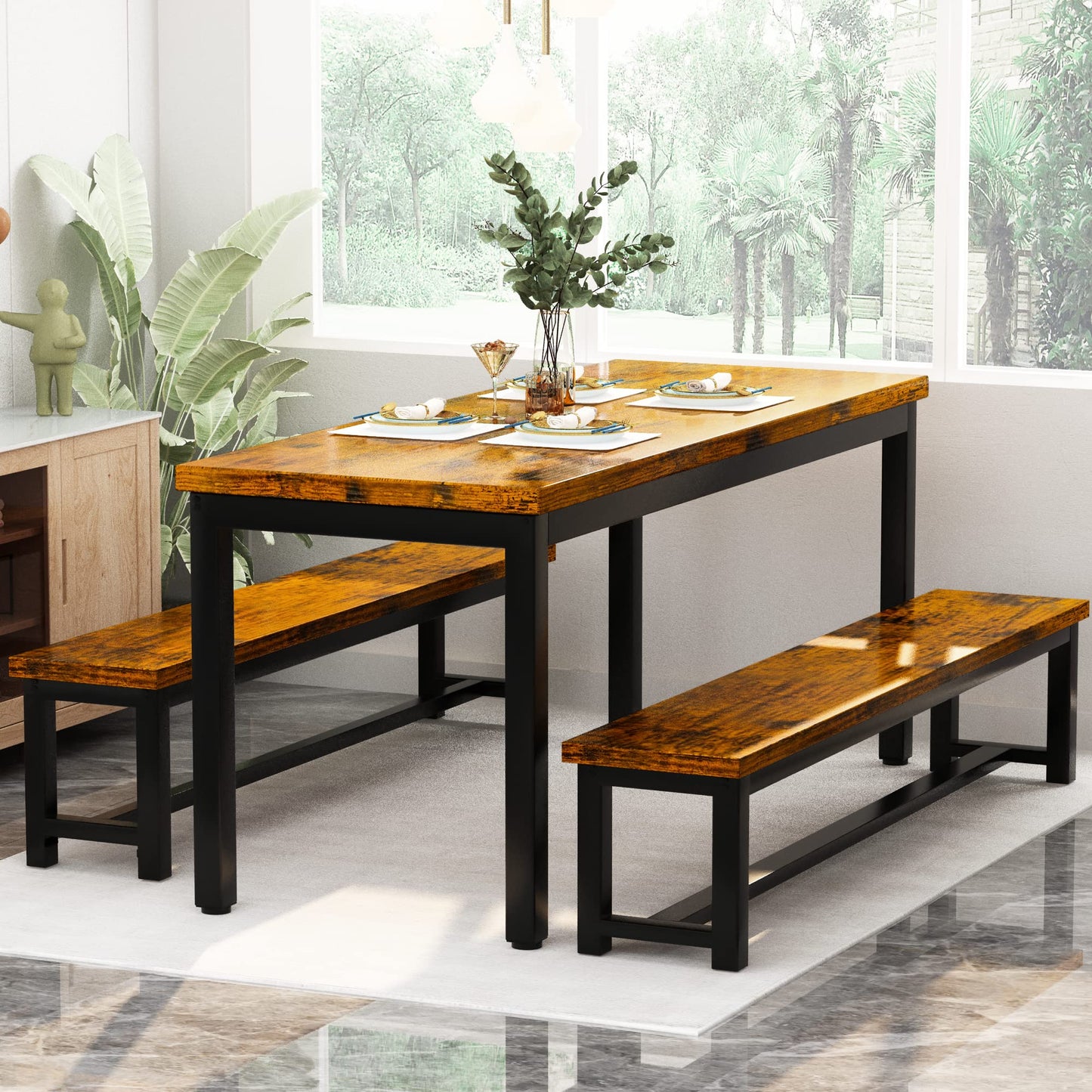 Industrial-Style Three-Piece Dining Set