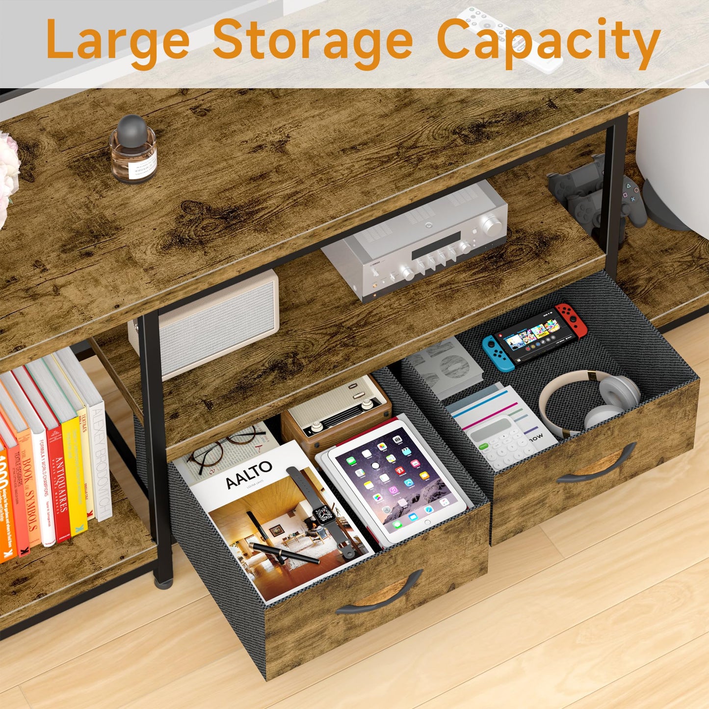 TV Stand with Mount and Fabric Drawers - 47"