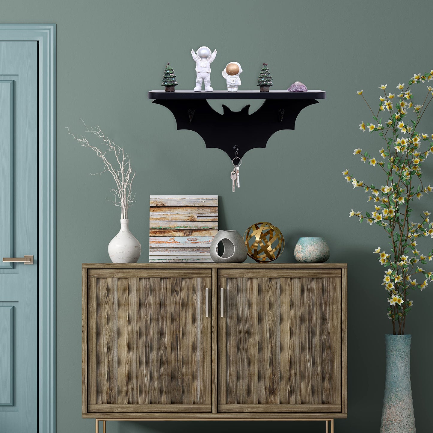 Bat Shelf with Key Hooks