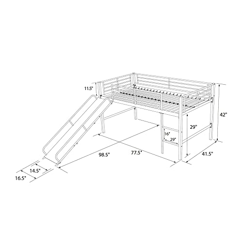 Junior Twin Metal Loft Bed with Slide