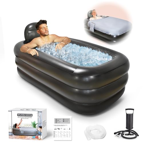 Inflatable Bathtub with Pump and Bath Pillow Headrest