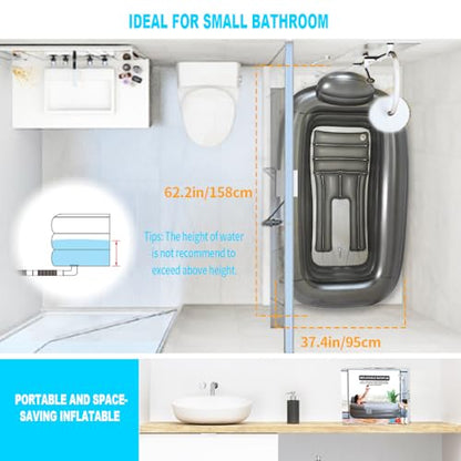 Inflatable Bathtub with Pump and Bath Pillow Headrest