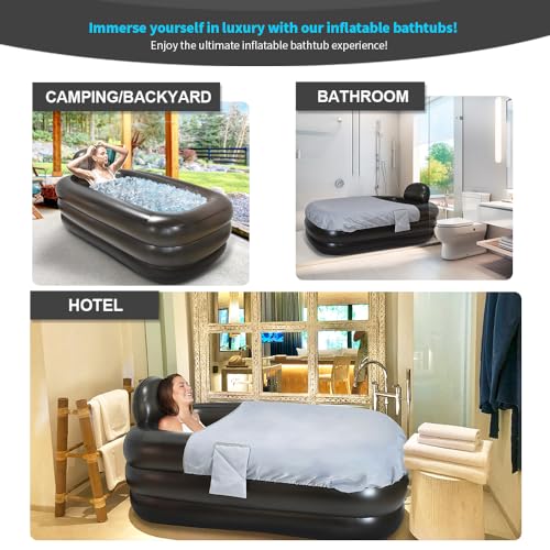 Inflatable Bathtub with Pump and Bath Pillow Headrest