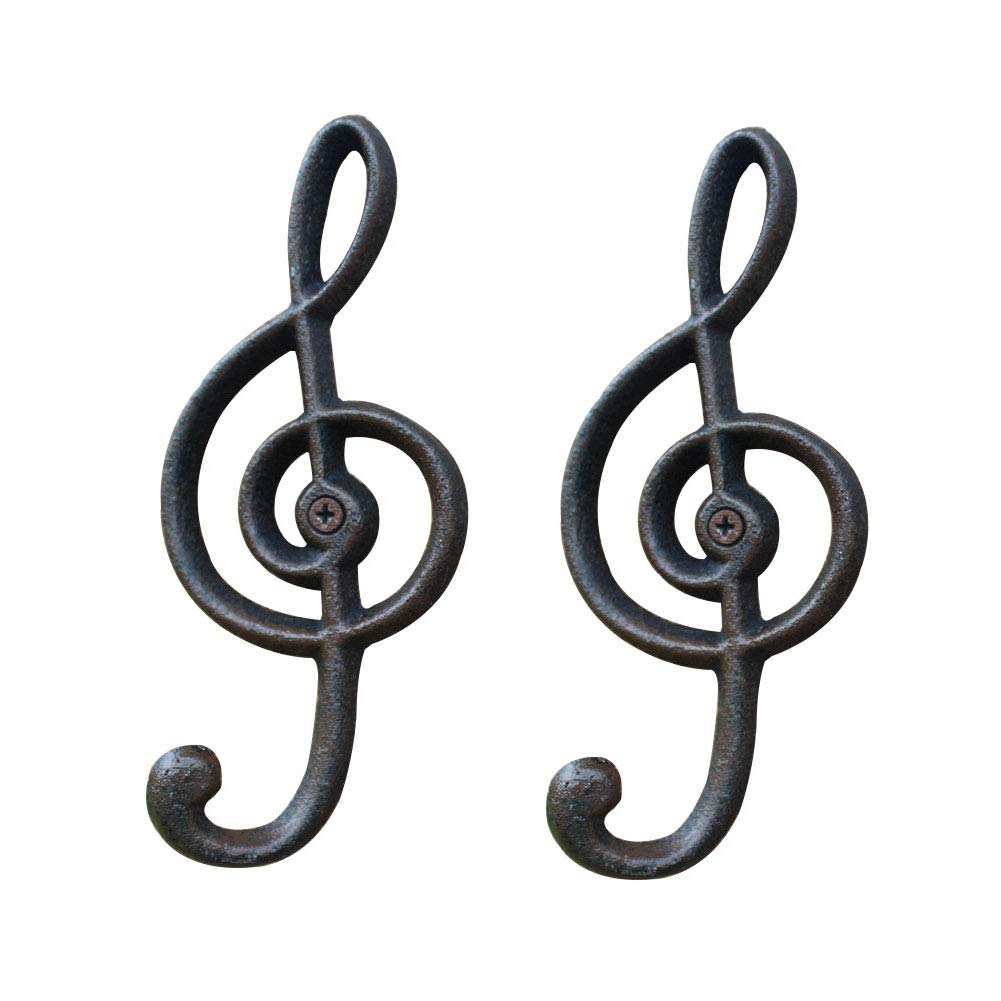 Music Note Wall Hooks - 2 Pack, Cast Iron