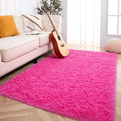 Soft Fluffy Area Rugs for Kids Room - Hot Pink