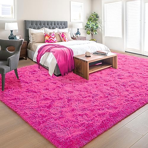 Soft Fluffy Area Rugs for Kids Room - Hot Pink