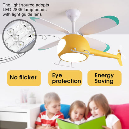 OUSAITE Children's Bedroom Helicopter Model Ceiling Fan