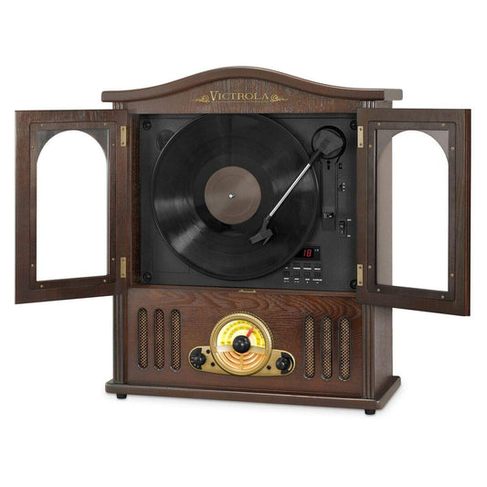 Wood Wall Mount Turntable with CD and Bluetooth