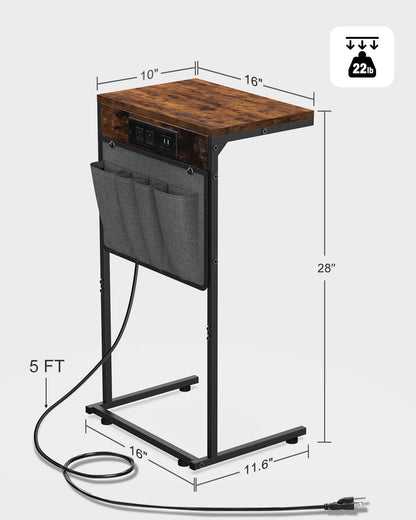 C Shaped End Table with Charging Station