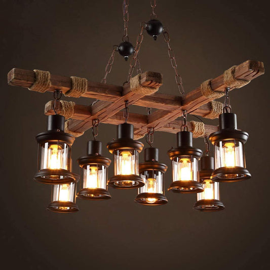 Industrial Wooden Hanging Chandelier