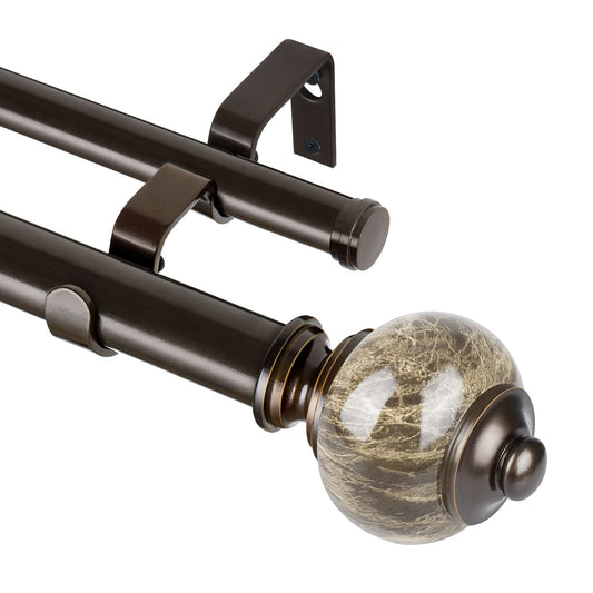 Bronze Curtain Rods with Marbled Finials - Adjustable Length