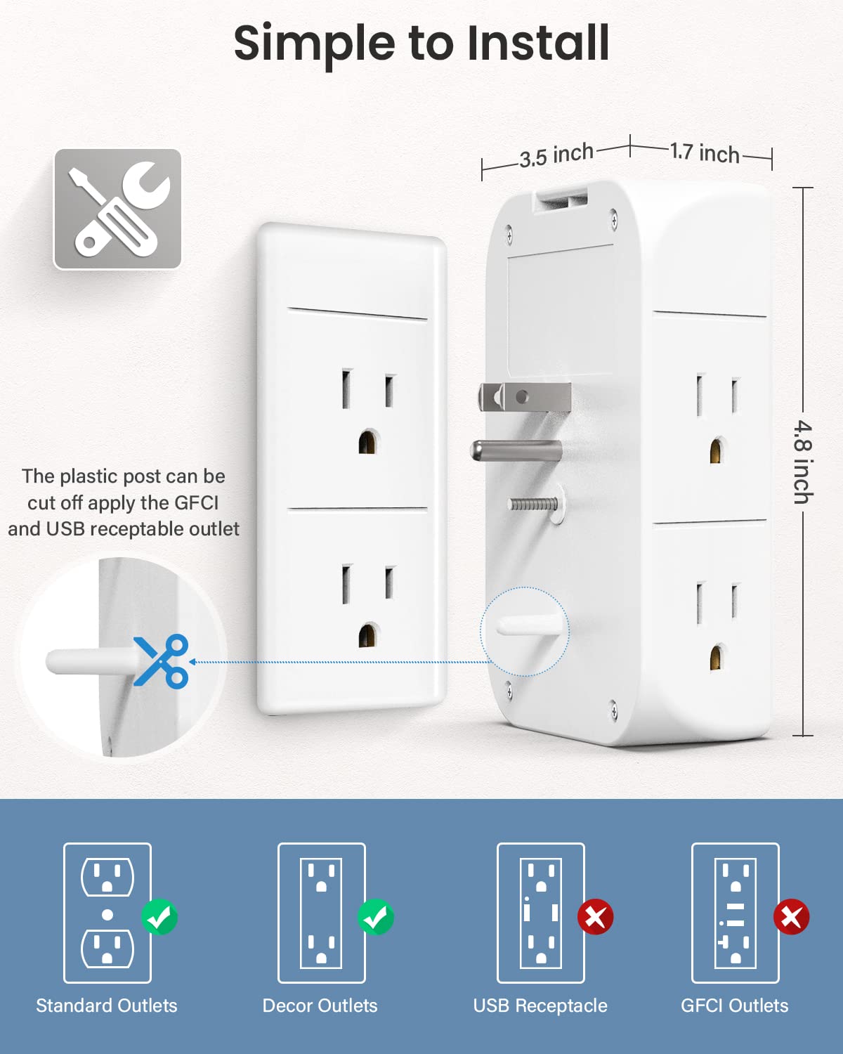 Wall Outlet Extender with Shelf and Night Light