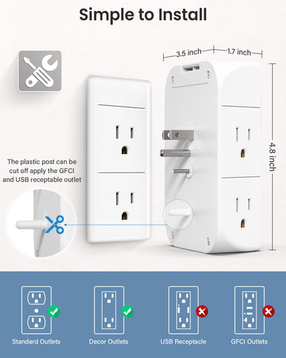 Wall Outlet Extender with Shelf and Night Light