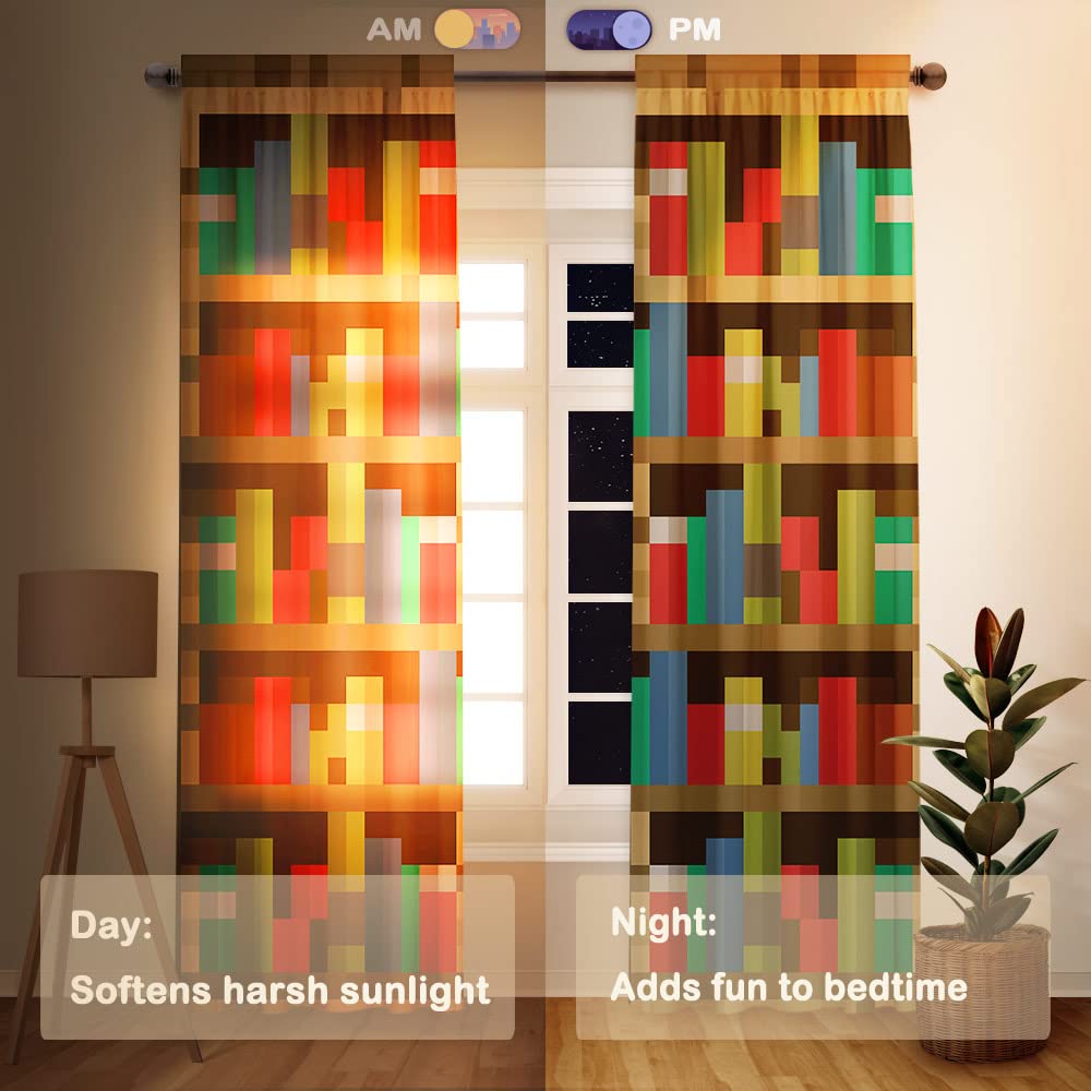 Pixelated Bookshelf Curtains