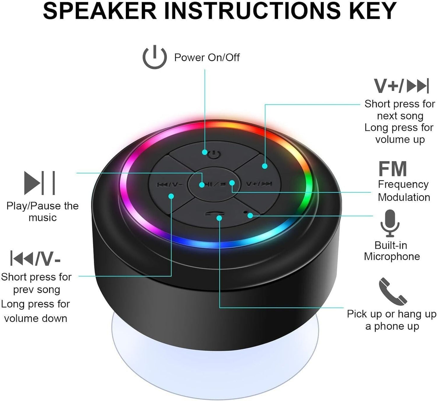 Bluetooth Shower Speaker with LED Light