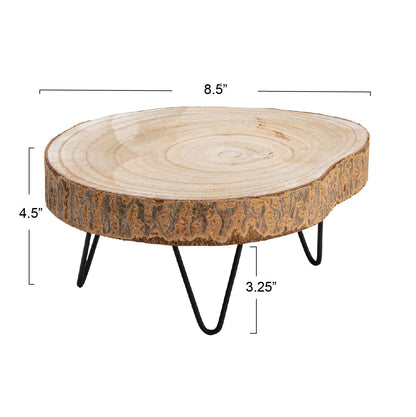 Small Paulownia Wood Pedestal with Metal Legs