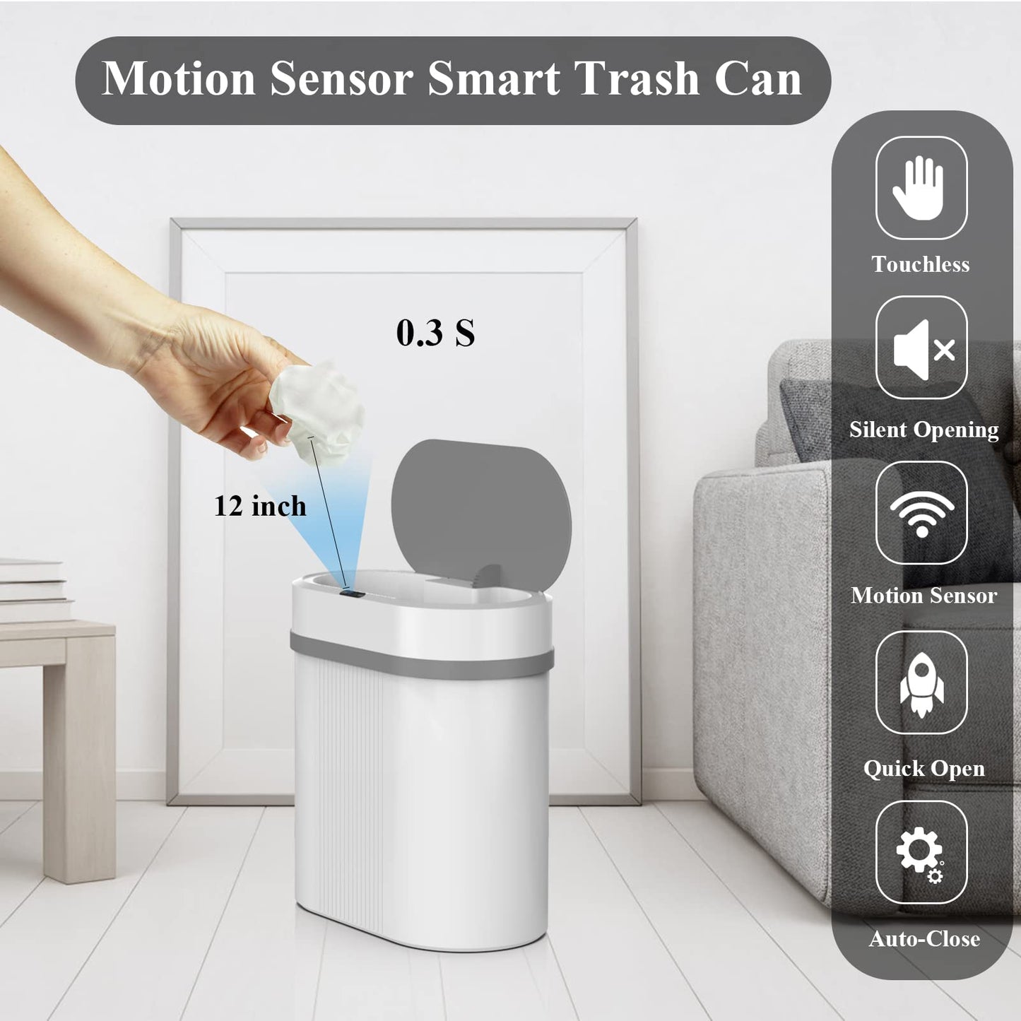 Touchless Trash Can - White