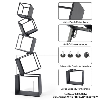 5-Tier Modern Bookshelf - Black