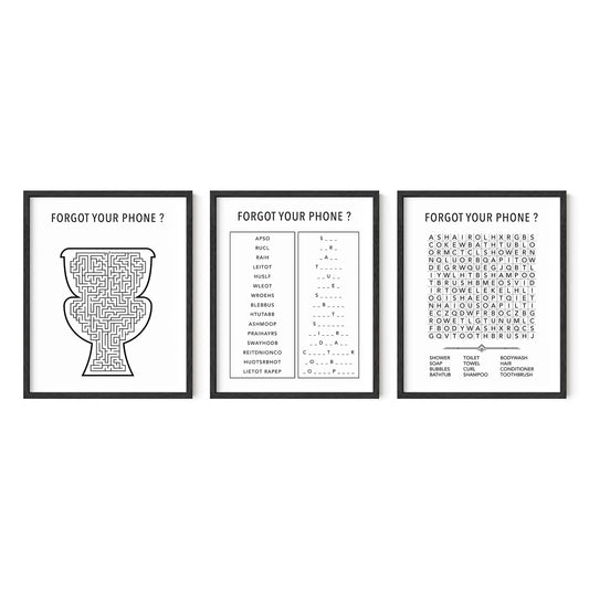 Funny Bathroom Decor Wall Art - Set of 3