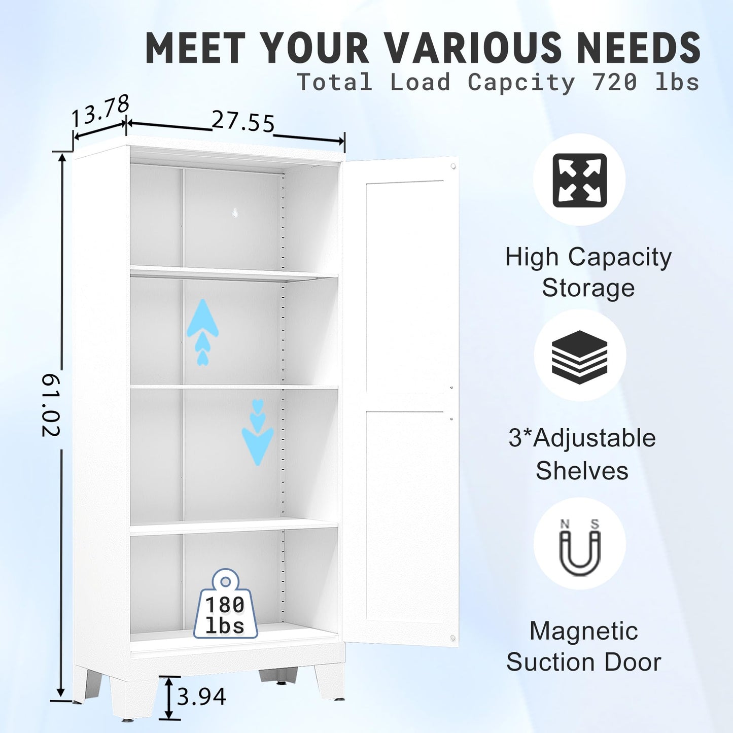 Pantry Cabinet with Adjustable Shelves - White