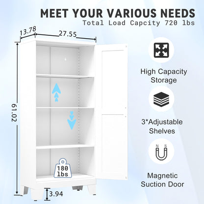 Pantry Cabinet with Adjustable Shelves - White