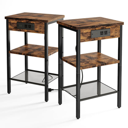 Nightstand with Charging Station - Set of 2