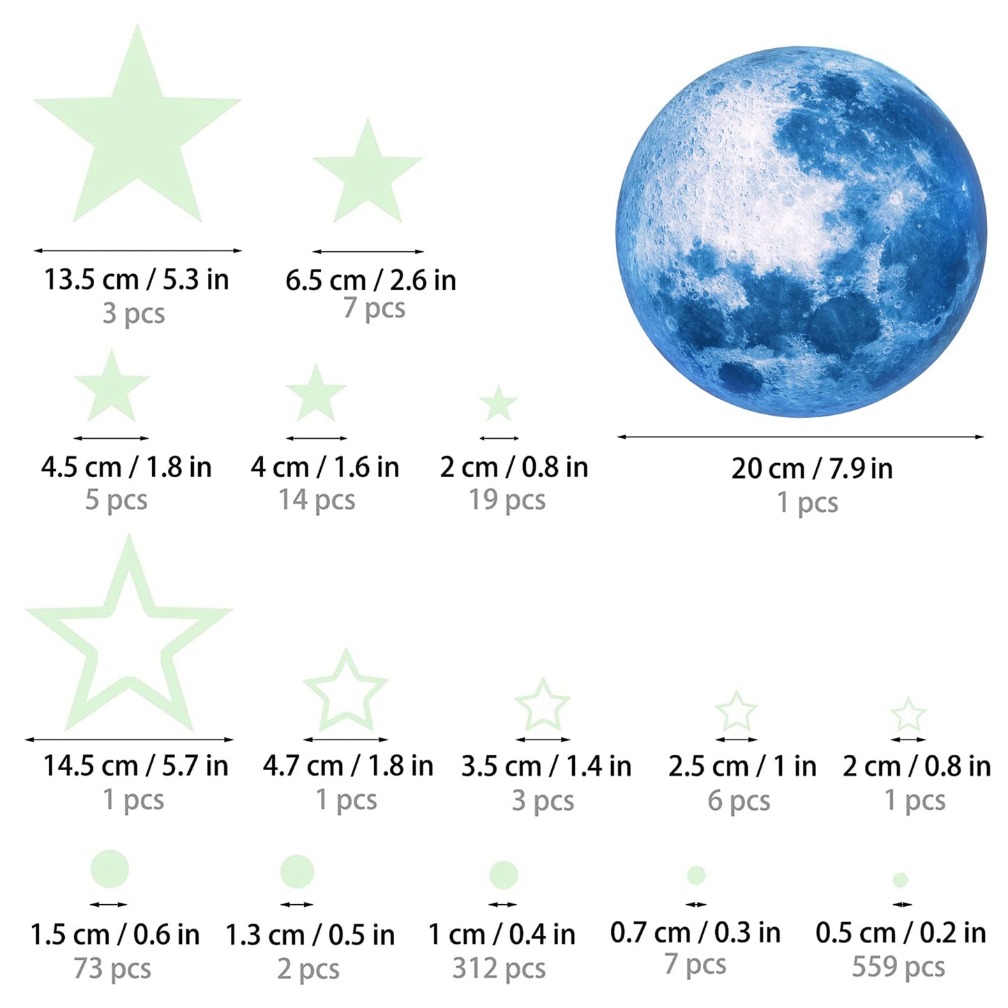 Glow in The Dark Stars and Moon Stickers - 1008 Pcs