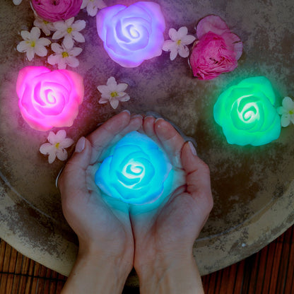 Floating Deco Roses with Color Change LEDs - Set of 12