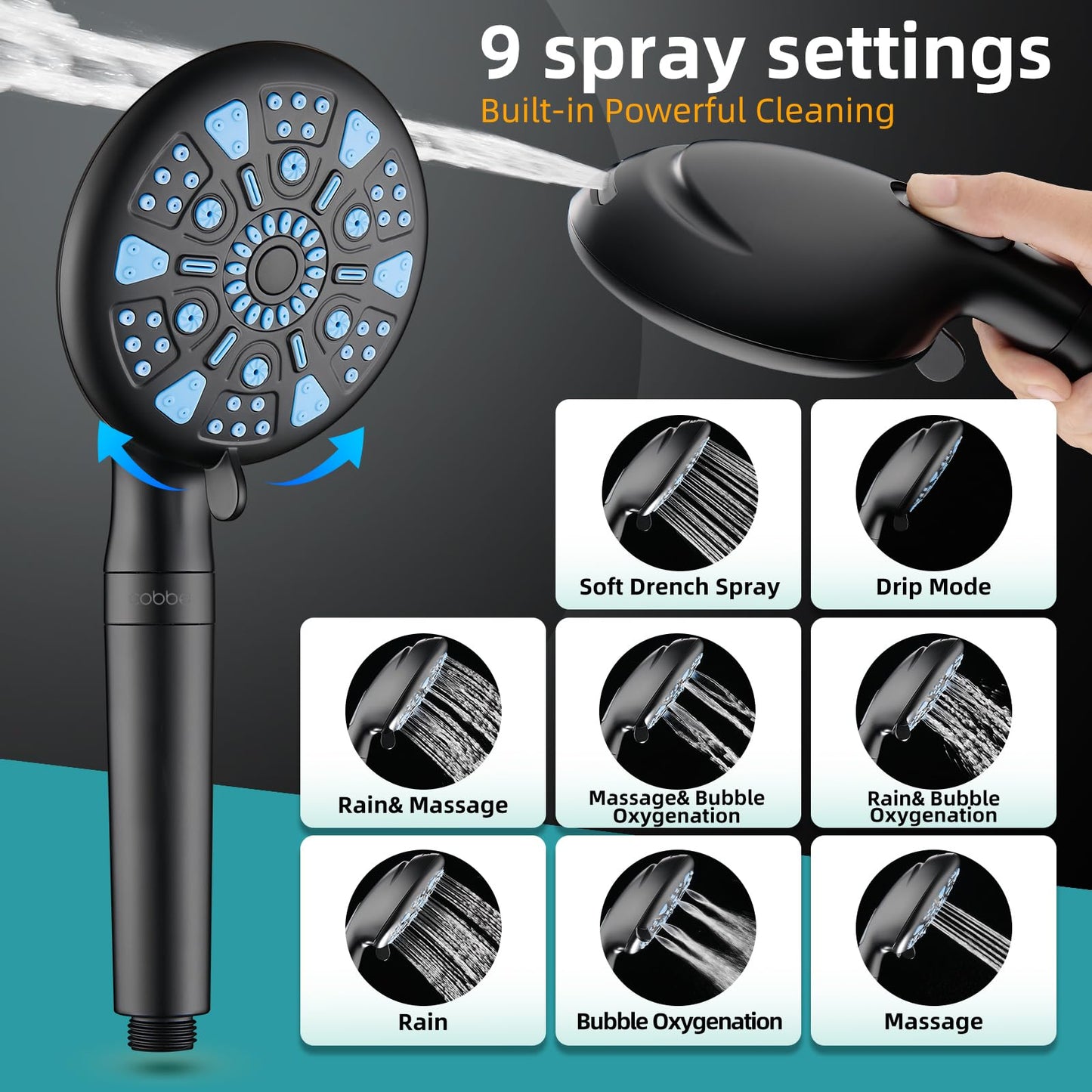 All Metal 3-Way Rain Shower Head